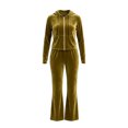 thumbnail image 4 of Xijirk Women 2 Piece Velour Tracksuit Zip Up Hooded Jacket and Long Pants Set for Loungewear Daily Street Casual Outfit,Yellow,L, 4 of 4