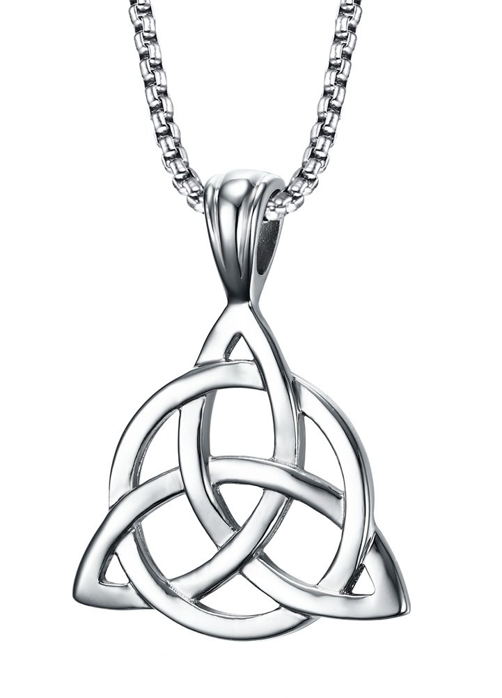Simple lucky trinity knot pendant stainless steel triangle triple knot pendant necklace, men, 60.96 cm - image 1 of 5