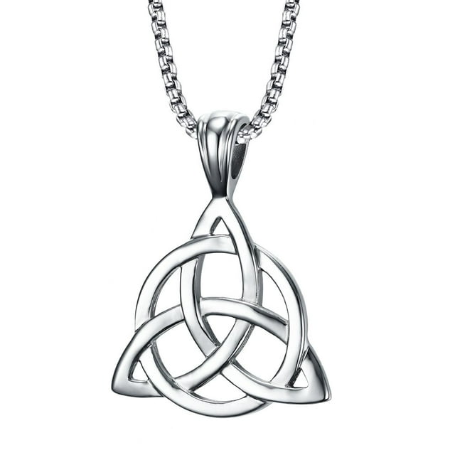 Simple lucky trinity knot pendant stainless steel triangle triple knot pendant necklace, men, 60.96 cm
