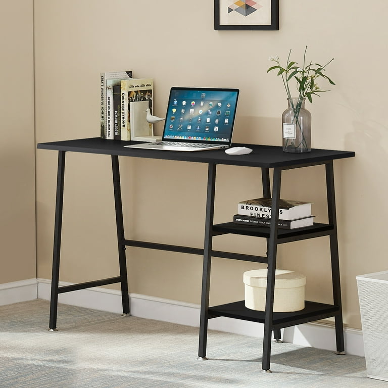 Vikiullf Writing Desk with Storage Cabinet - 47.2” Black Modern Wood Home  Office Computer Desk with 2 File Drawers & Open Shelf Study Table for Teens