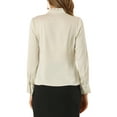 thumbnail image 3 of MODA NOVA Juniors Ruffled Stand Collar Long Sleeve Button Office Satin Shirt Beige XS, 3 of 6