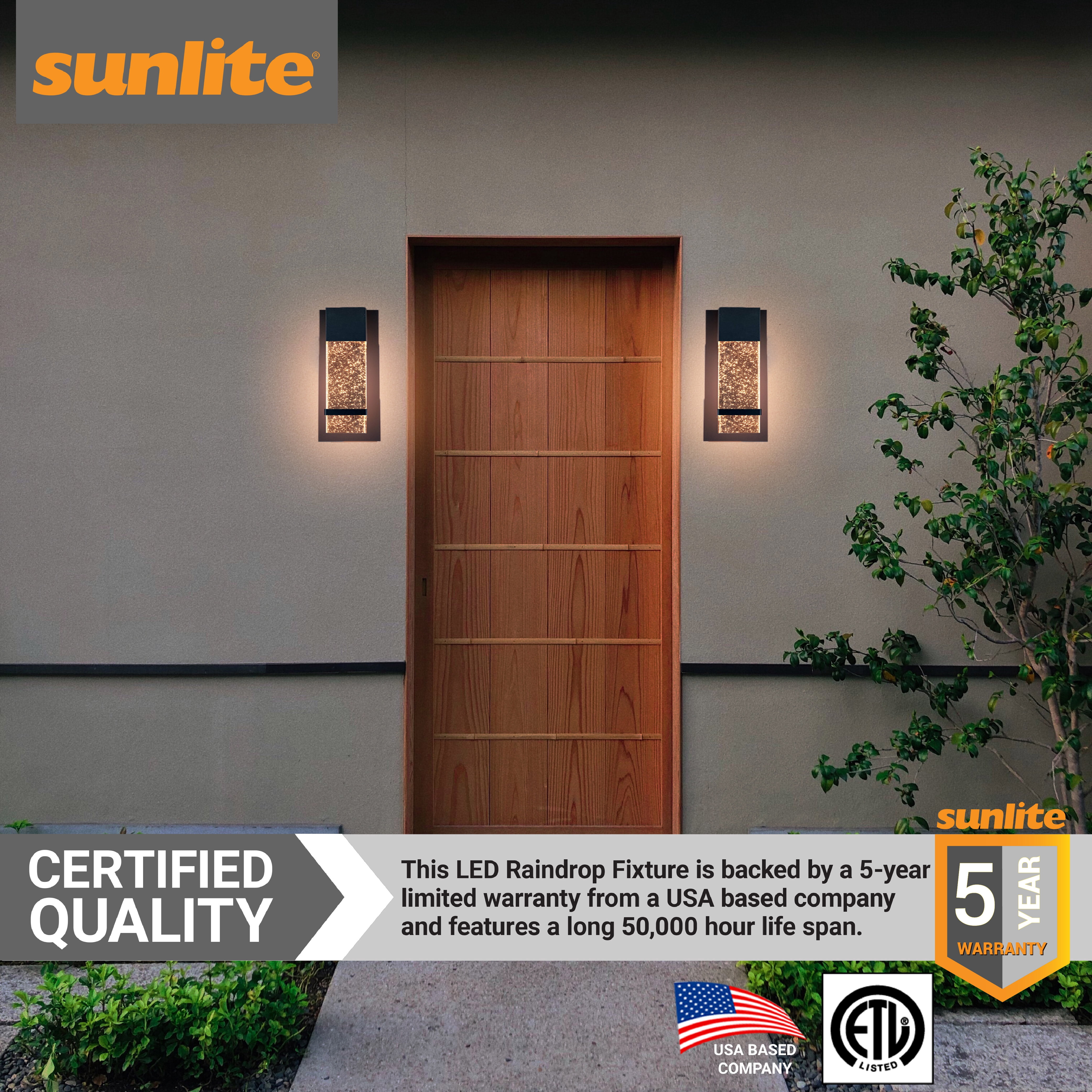 Sunlite LED Wall Sconce with Rain Glass Panel, 12 Watts, 600 Lumens, Indoor/Outdoor, Black Finish, ADA, 3000K, ETL Listed