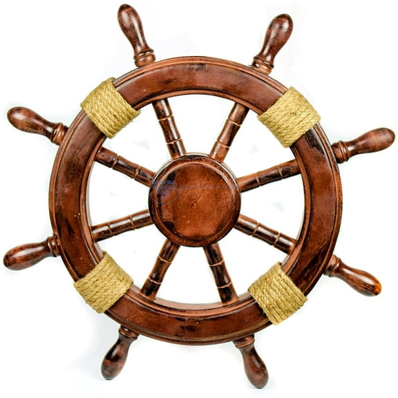 Nagina International Nautical Pine Wood Pirate Ship Wheels - Home Decor (12 Inches, Antique Roped)