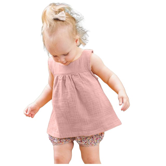 TZEWGL Linen Solid Color Vest For Toddler Sleeveless Crewneck Loose Clothes For Girls Boys size 12-24M