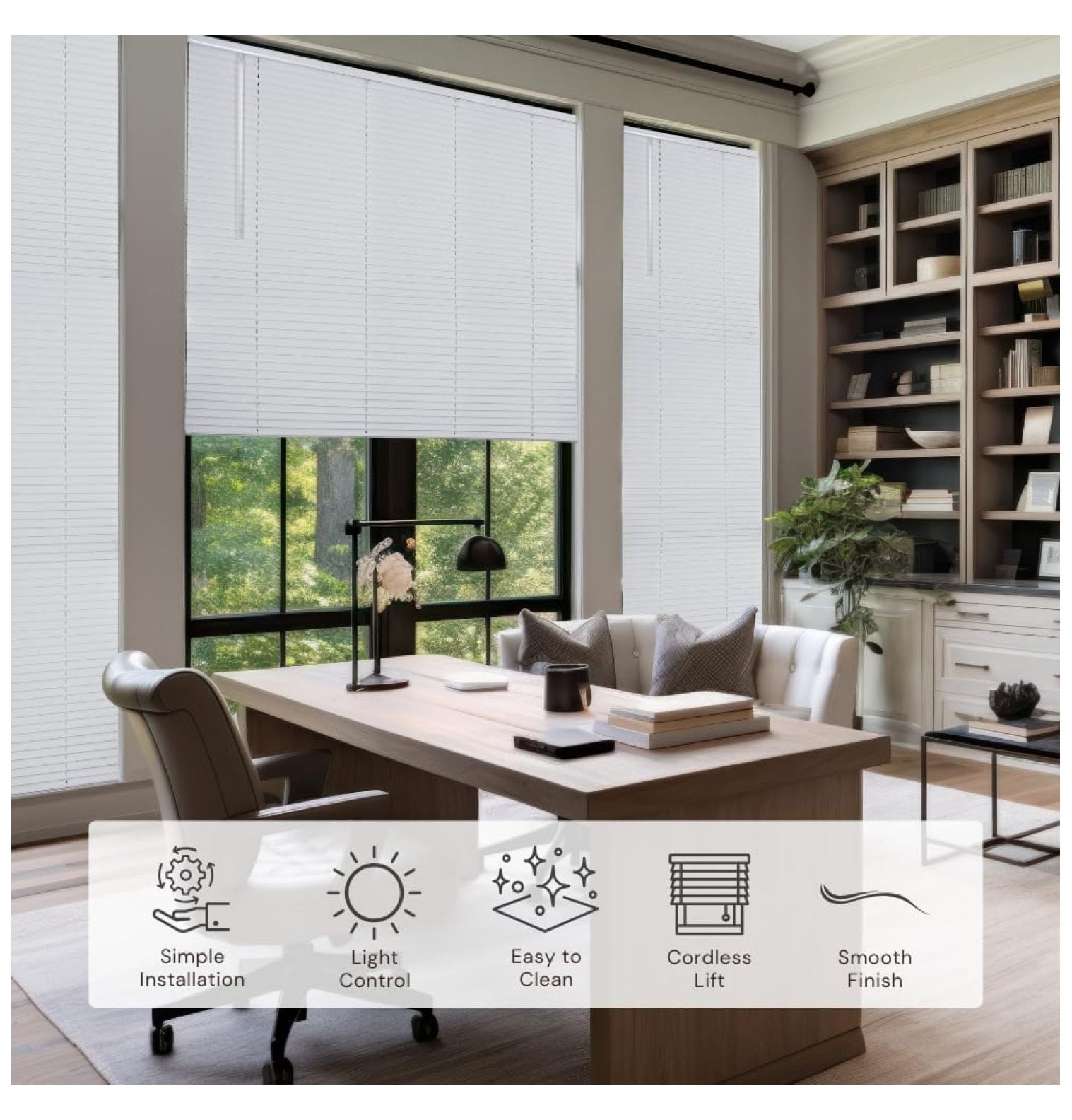 Cordless 1" Aluminum Mini Blind 63" Wide x 60" Long, White, Room Darkening Metal Indoor Window Blinds for Home and Office