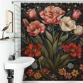 thumbnail image 3 of Boho Vintage Floral Shower Curtain for Bathroom with 12Hooks, Polyester Fabric Thick Shower Curtain Washable Waterproof Curtain, 3 of 6