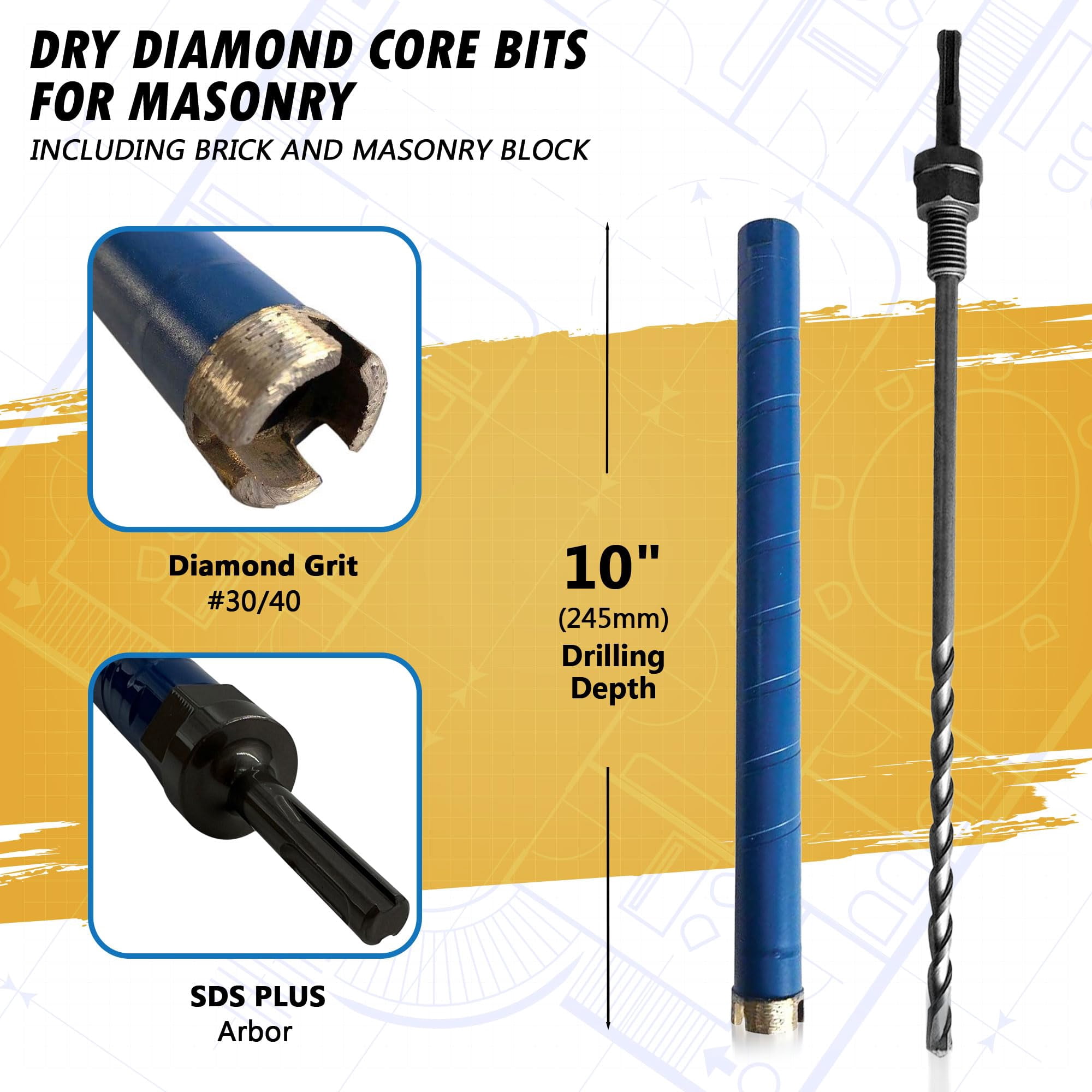 EDiamondTools 1-1/8" Diamond Core Drill Bit for Brick, Block w SDS Plus Pilot Bit Adapter