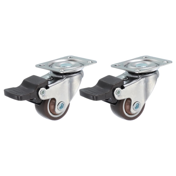 Uxcell 1 Inch Caster Wheels, 2 Pcs Heavy Duty TPR Locking Swivel Caster with Brake 33 Lbs for Furniture Cart Workbench, Brown