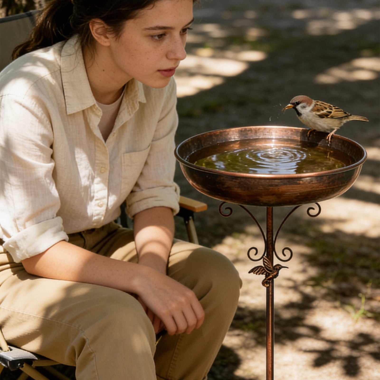 27.55 Inch Height Garden Birdbath, Small Metal Bird Bath for Outdoors, 13.18" Dia Bowl with Stake Birdbaths Garden Yard Lawn Decor