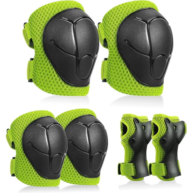Kids Knee Guard Set, 6 In 1 Kit Protective Gear Knee Guard Elbow Guard Strap Adjustable Wrist Guard Child Protection Roller Skate Bike Safety