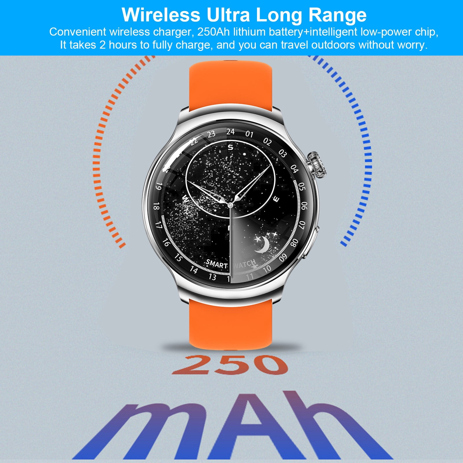 Jubipavy Smart Wearable Watch Multifunction HD Round Screen Wireless Magnetic Charging Custom Dial Motion Record IP68 Watertightness Bluetooth Music Playback Function