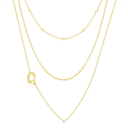 Believe by Brilliance Q Triple Chain Initial Necklace Set in 14KT Gold Flash Plated Brass
