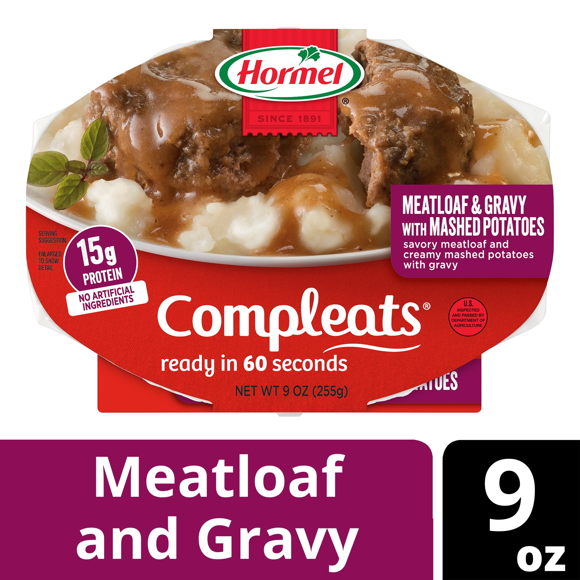 HORMEL COMPLEATS Meatloaf & Gravy With Mashed Potatoes Microwave Tray, 9 oz