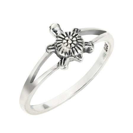 Silver Honu Sea Turtle - Sterling Silver Solitaire Sea Turtle Honu Ring Size 11