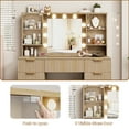 thumbnail image 6 of LainTene Get Ready with Me Vanity Set with Mirror & Lights, Modern Glass Top Dressing Table with 3 Drawers & 2 Large Storage Cabinets, Fluted Vanity Desk for Femal Gift, Natural, 6 of 10