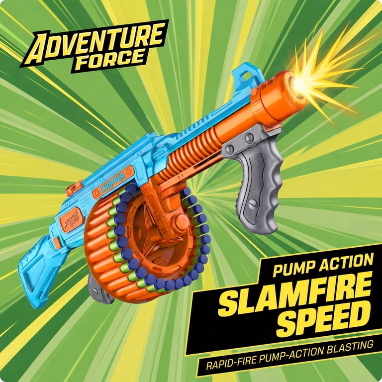 Adventure Force Chopper Submachine Foam Dart Blaster, 34 Pieces