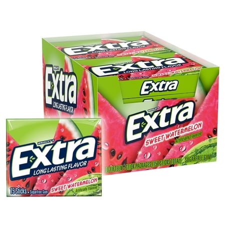 EXTRA Gum Sweet Watermelon Sugar Free Chewing Gum, 15 Piece Packs, 10 Count