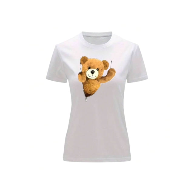 Playera Blusa De Oso De Peluche Saliendo Del Cierre Ropa Para Mujer Casual Color Blanco Talla Chica Marca Emil SaEs