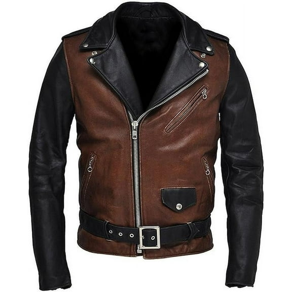 Men Slim Fit Biker Motorcycle Lambskin Leather Jacket Coat Outwear Jackets A174