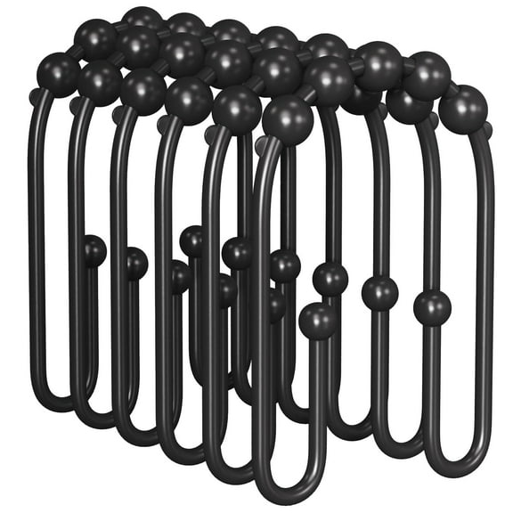 AmazerBath Shower Curtain Hooks, Black Rust Proof Non-Slip Double Hook Shower Curtain Hooks for Shower Curtain, Sturdy Shower Curtain Rings, Metal Shower Hooks Ring Bathroom 12Pcs