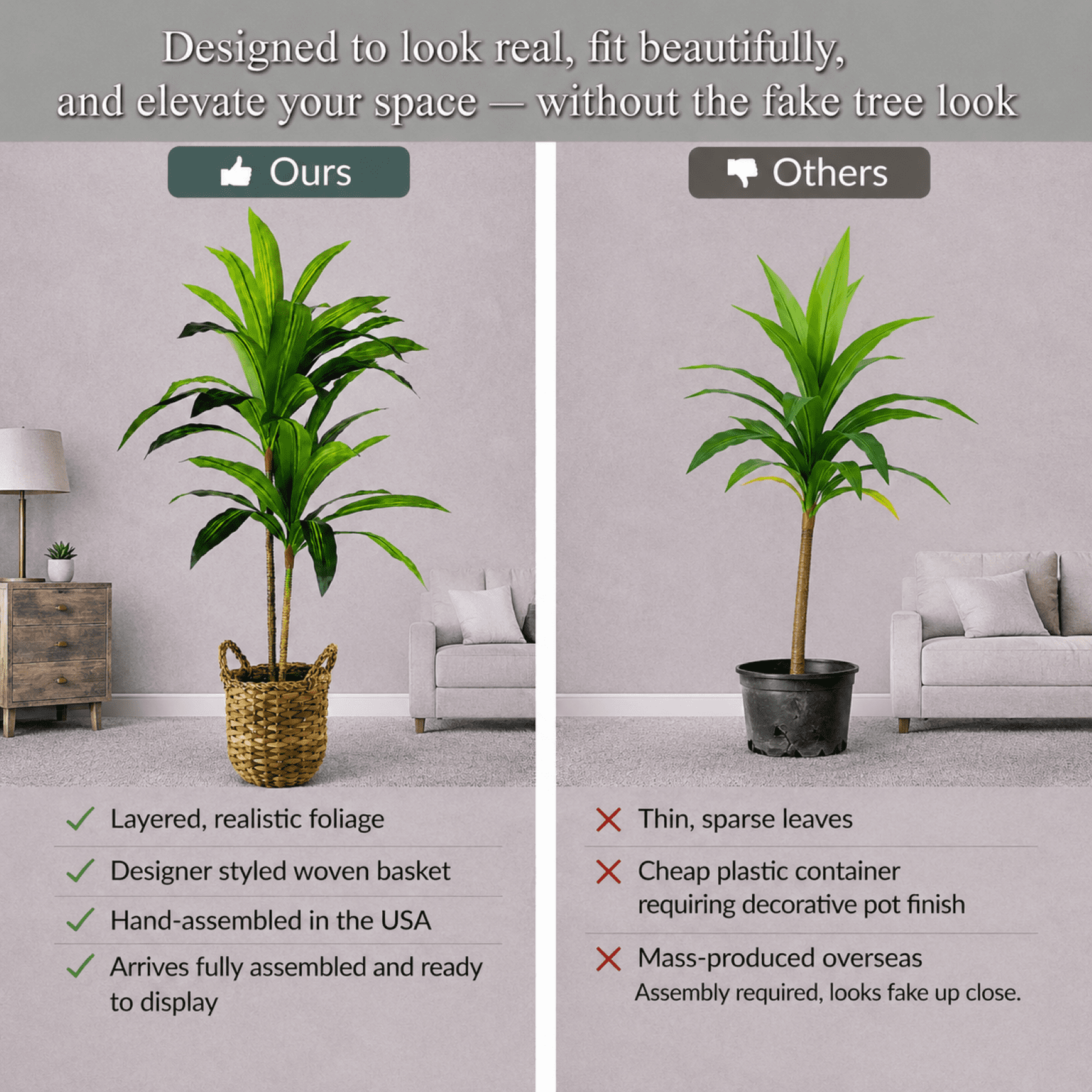 Artificial Plants, 3.3ft Fake Dracaena Tree in Woven Handled Basket by LCG Florals, Faux Designer Fake Plants Indoor Décor, Silk Plants for Home Décor Office Porch Patio Living Room Decor
