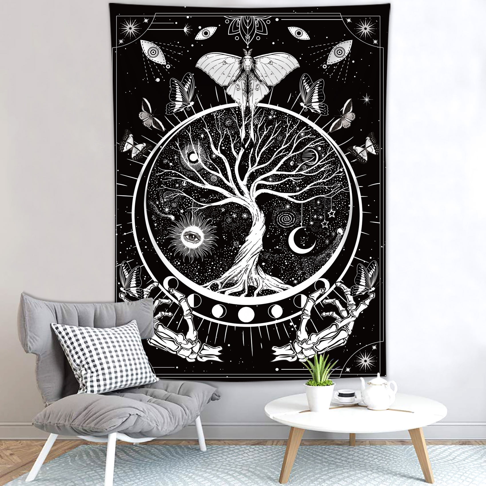 Moon, Sun, Stars, Astrology, Life Tree, Peach Skin Texture Tapestry Wall  Hanging Kit With Clips, Vintage Mystic Wall Decor Art For Home Bedroom,  Living Room, Dorm