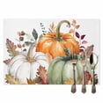 thumbnail image 2 of Thanksgiving Placemats Set of 6 Fall Green Orange Pumpkin Eucalyptus Leaves Heat Insulated Linen Place Mats, Washable Stain-Proof Table Mats for Dining Tables Holiday Decor 13x19inch, 2 of 9