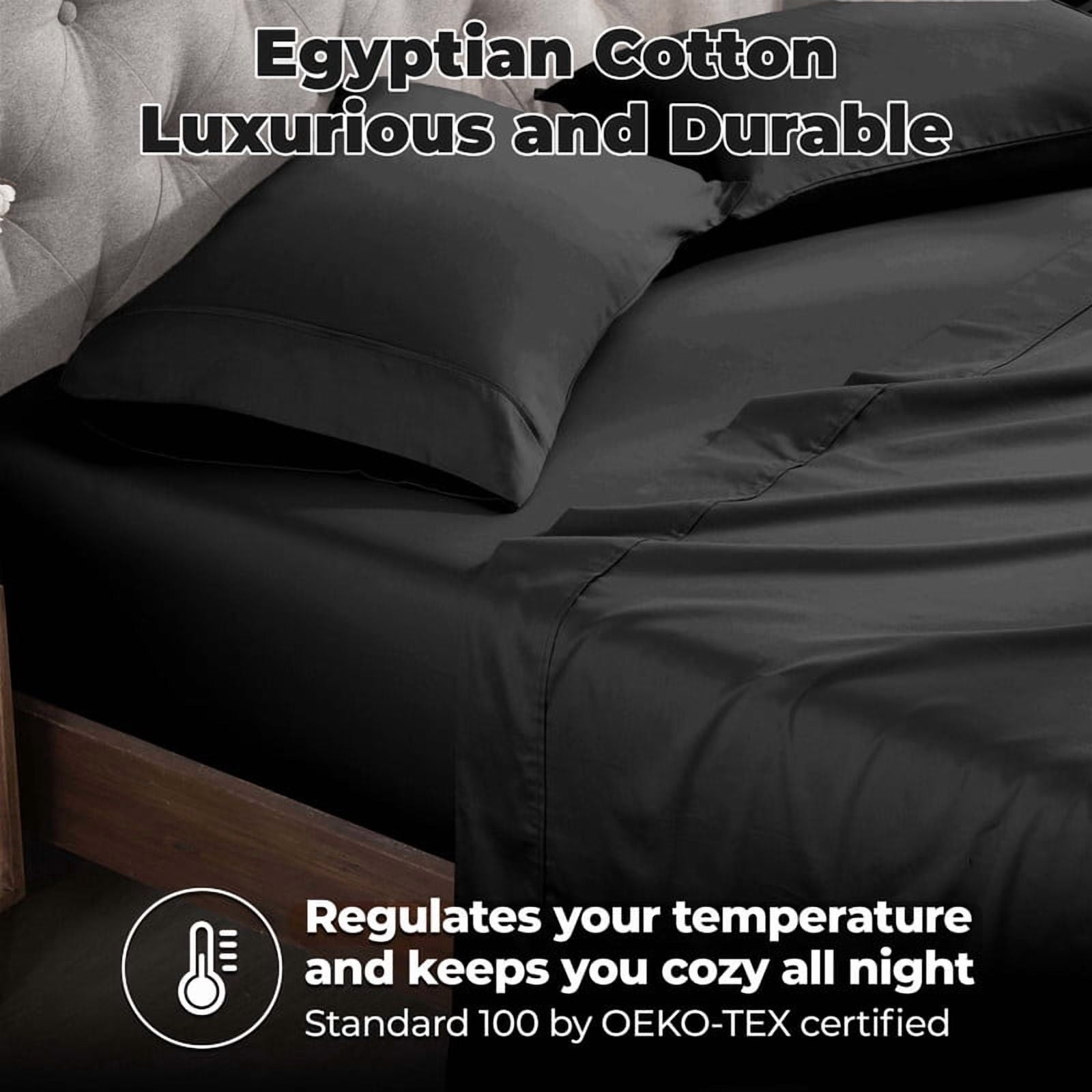 Superior Egyptian Cotton 400 TC Deep Pocket Sheet Set, Full, Black