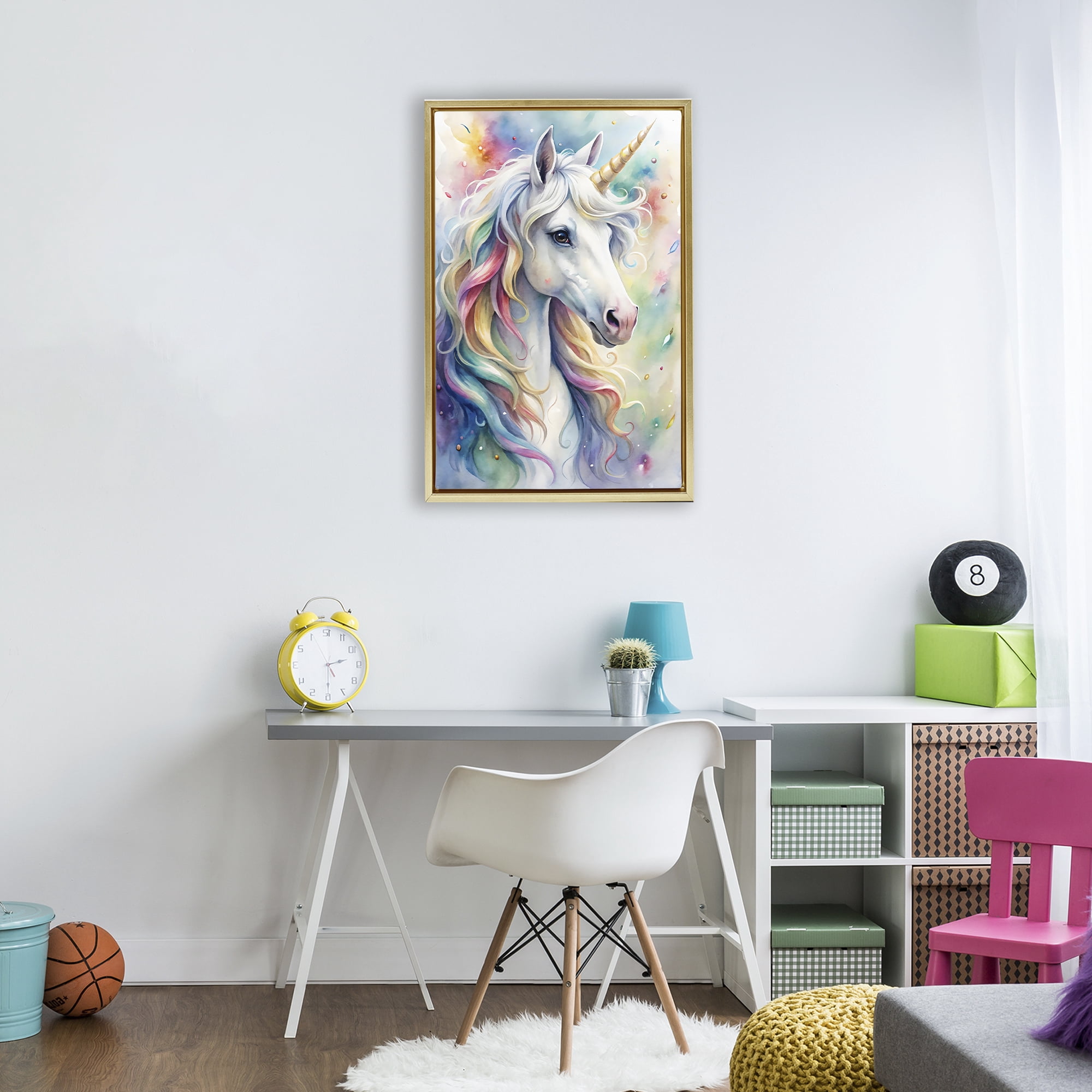Stupell Industries Pastel Colorful Unicorn Gold Framed Floater Canvas Wall Art, design by Creative Studio