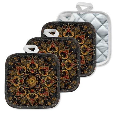 

4Pcs Pot Holder for Kitchen Beautiful Intricate - Patterned Mandala Composition Square Heat Resistant Hotpads 8x8in Non Slip Dirt-Proof Kitchen Cook Oven Potholders Machine Washable