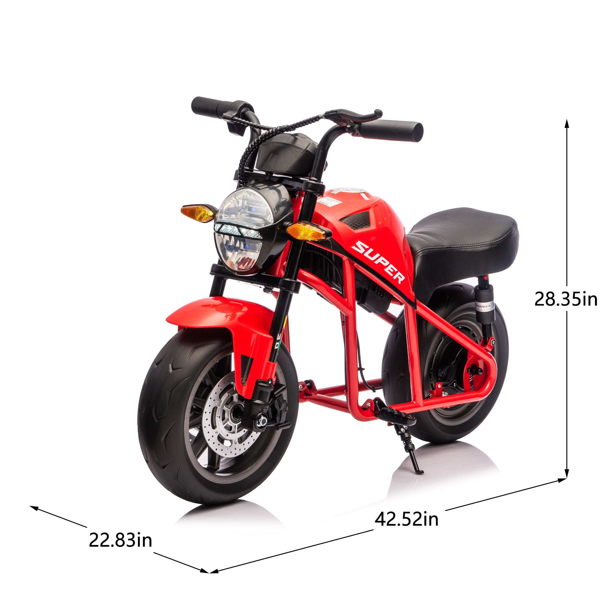 Ambifirner 24V Ride On XL Electric Toy Muscle Motorcycle,High-Speed 300W,14in Wide EVA Wheels,Twist Grip Throttle, Dual Suspension,Music Light, Red