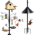 thumbnail image 2 of Bird Feeder Pole Squirrel Proof, 108 Inch Heavy Duty Bird House Pole, Adjustable Bird Feeder Stand with 5 Shepherds Hooks, 2 Mental Trays, Hummingbird Swing, 2 of 8