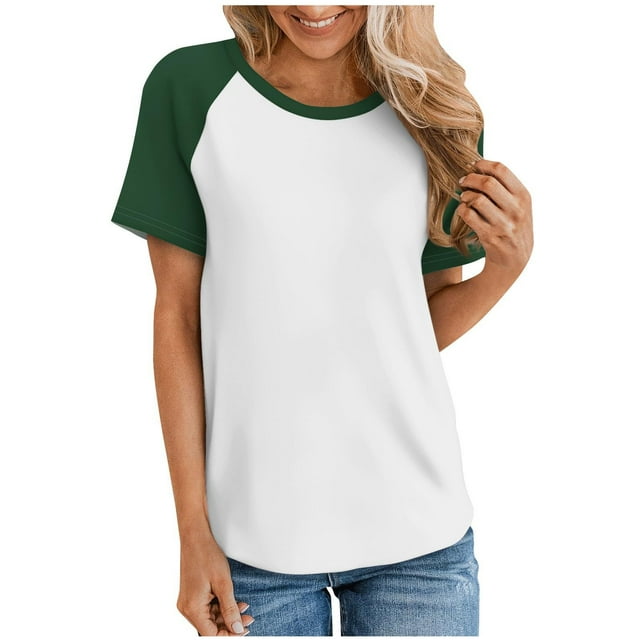 Timegard Womens Tops Summer Casual Color Block Drop Shoulder Short Sleeve Comfy Loose Blouse Top Tee
