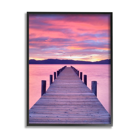 Stupell Industries Vivid Sunset Dock Coastal View Coastal Photography Black Framed Art Print Wall Art