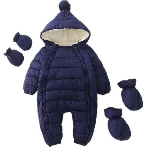 YOUI-GIFTS 3 Pcs Baby Flannel Lining Snowsuit Unisex Winter Warm Jumpsuit Double Zip Up Romper