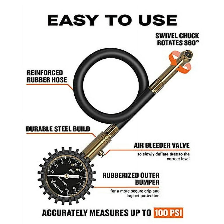 Vondior Heavy Duty Tire Pressure Gauge 0 100 Psi . Certified