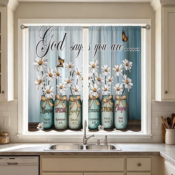 Short Curtain Panels 2D Printed Set of 1 Pair, Machine Washable with Easy Installation, Perfect for Kitchen Windows, Also Great for Bedroom Decor Curtains and Bathroom Use