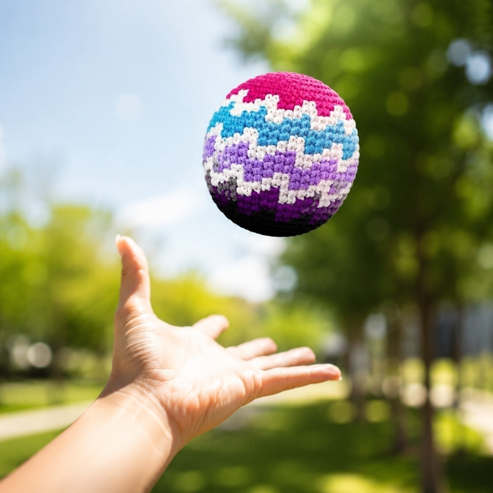 Premium Hand-Knit Crochet Juggling Balls - Professional 2.2" Weighted Striped Bean Bags for Skill Training, Soft Stress Relief Hand Exercise Squeeze Balls, Multi-Color Set of 6