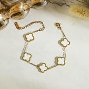 JeenMata White Flower Link Bracelet in Yellow Gold Plated