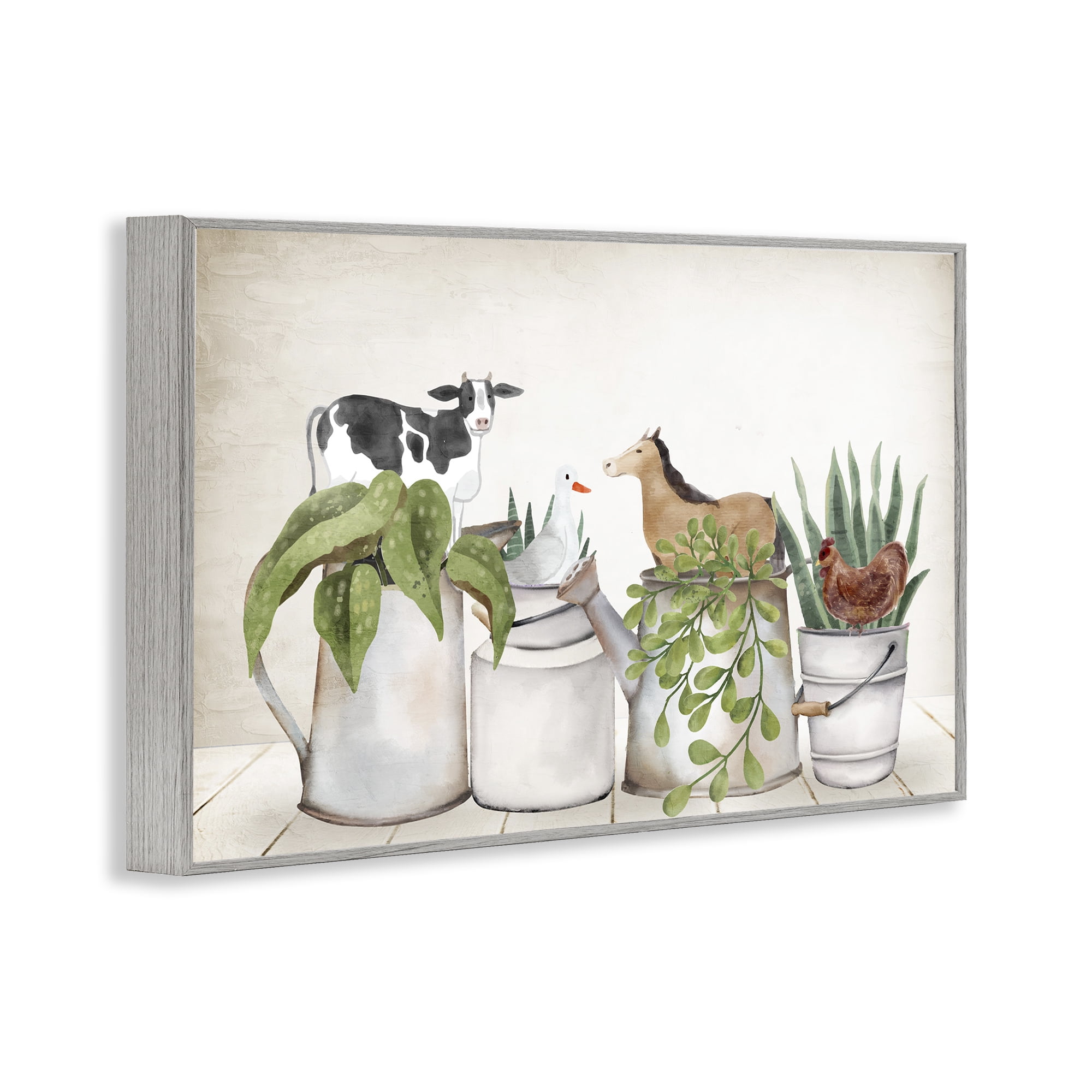 Stupell Industries Tin Farm Animal Plants Botanical & Floral Painting Gray Framed Art Print Wall Art, 30 x 20
