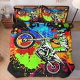 thumbnail image 2 of Juego de edredón con funda de almohada, colorido verde naranja moto motocross suave, 2 of 7