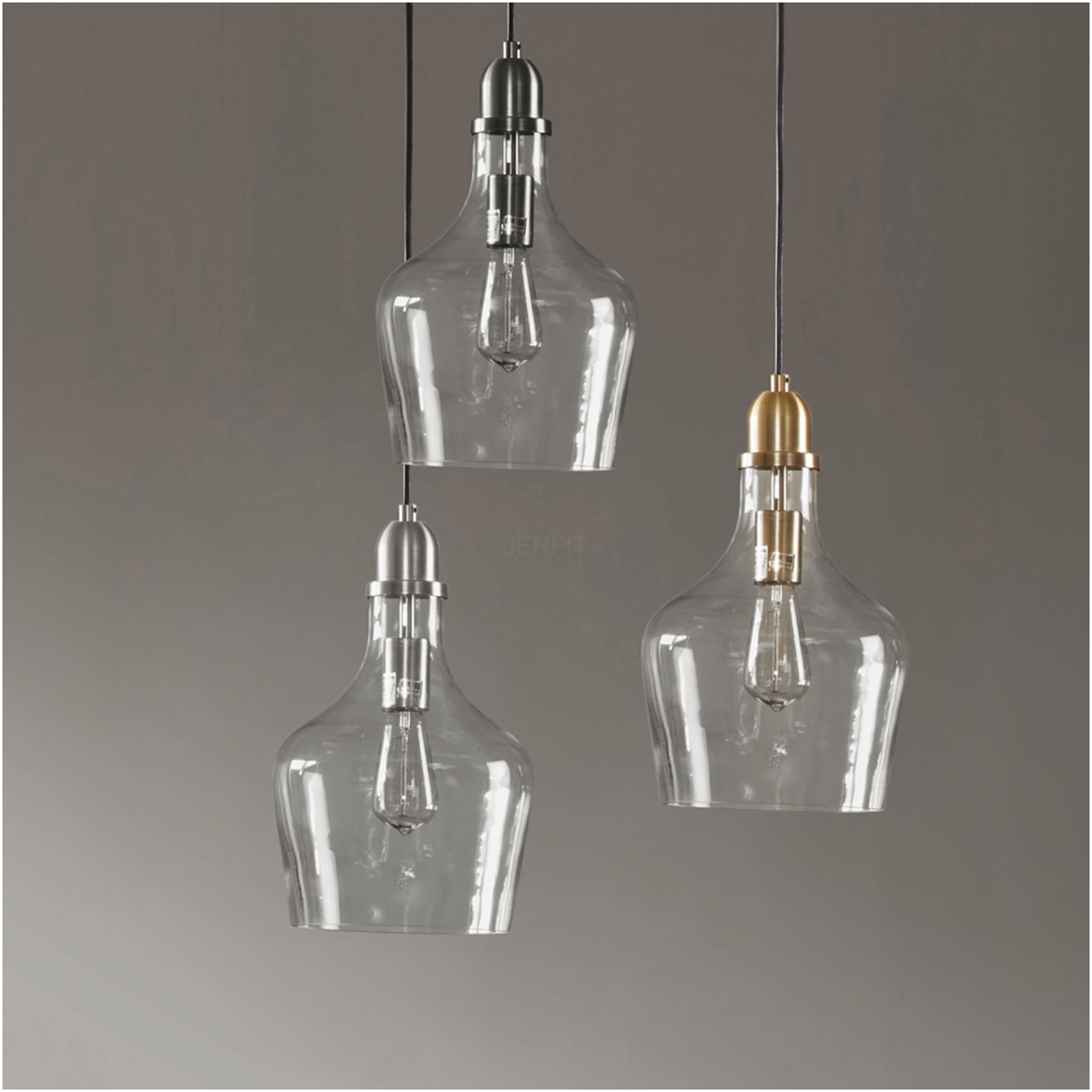 JERFIT Industrial Bronze Glass Pendant Light, Bell Shaped Ceiling Light Fixture with Adjustable Cord, Dimmable Hanging Light for Kitchen Island, Dining Room, Entryway