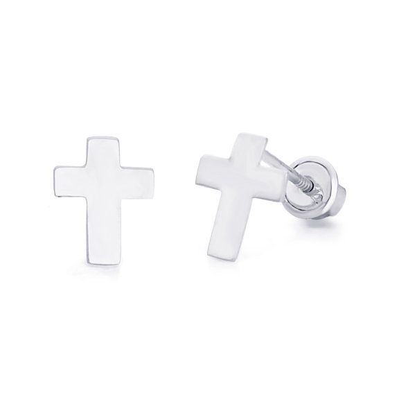 Wellingsale 14K White Gold Polished Cross Stud Earrings With Screw Back