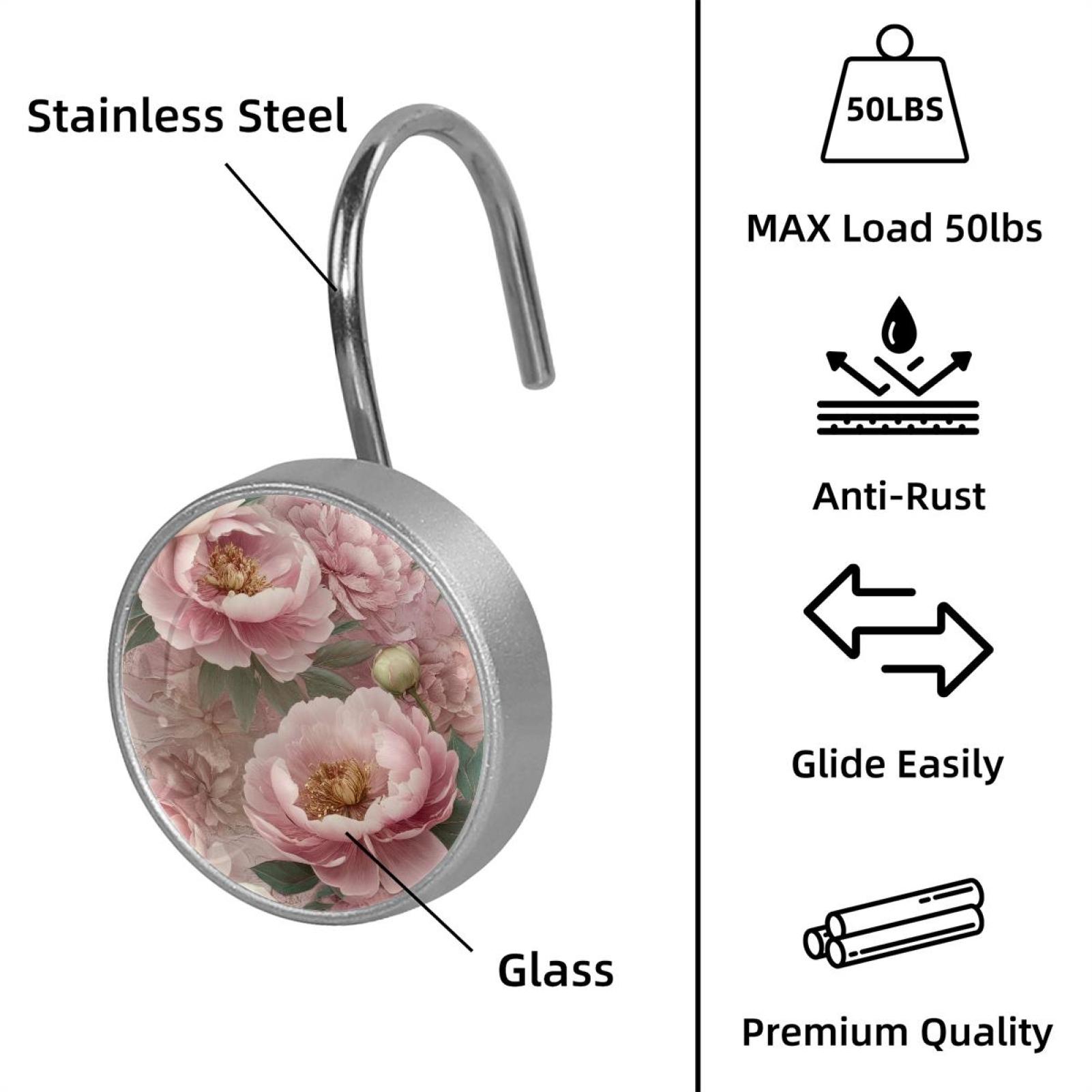 Imobaby 12 Pcs Metal Shower Curtain Hooks Rust Proof for Shower Curtain Liner - Vintage Pink Carnation