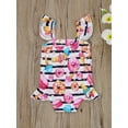 thumbnail image 4 of Gureui Kids Baby Girls One-Piece Swimsuit, Stripe Donut Print Ruffle Trim Fly Sleeve Backless Baby Bodysuit Swimwear, 4 of 9