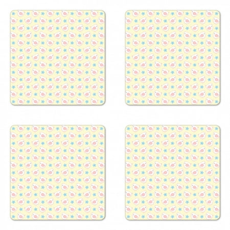 

Birds Coaster Set of 4 Birds with Flowers Nursery Playroom Childish Cartoon Art Square Hardboard Gloss Coasters Standard Size Pale Yellow Baby Blue by Ambesonne