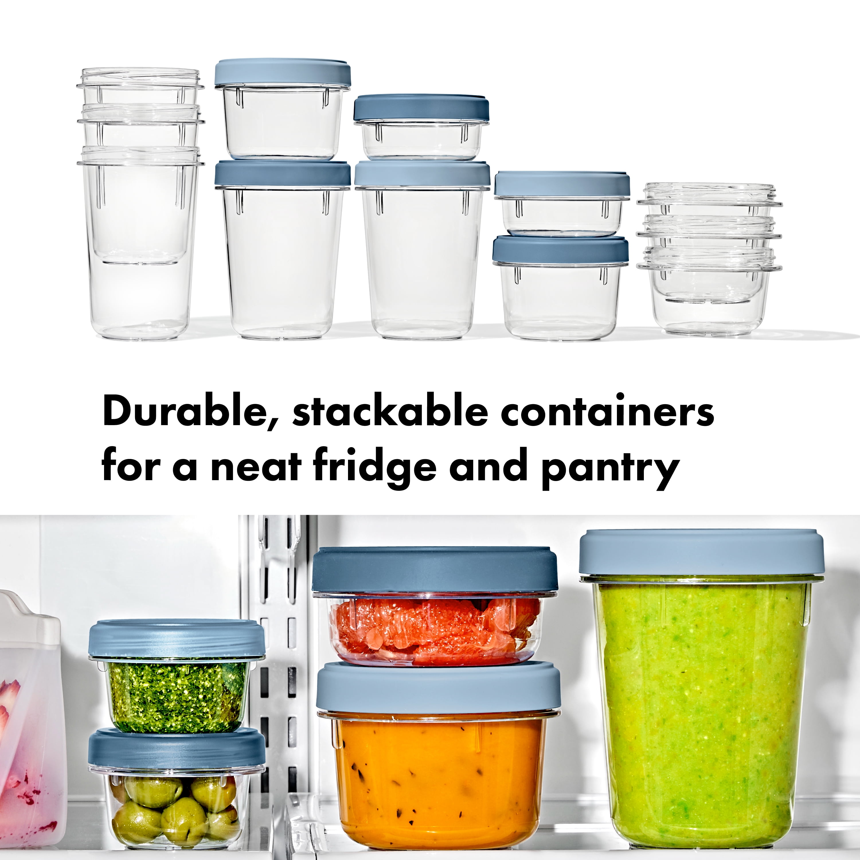 OXO Twist & Stack 12-Piece Leakproof Deli Container Set, Reusable Food Storage Containers for Snacks, Dips, Lunch Prep, Meal Prep, Soups and Leftovers, Ocean Blue