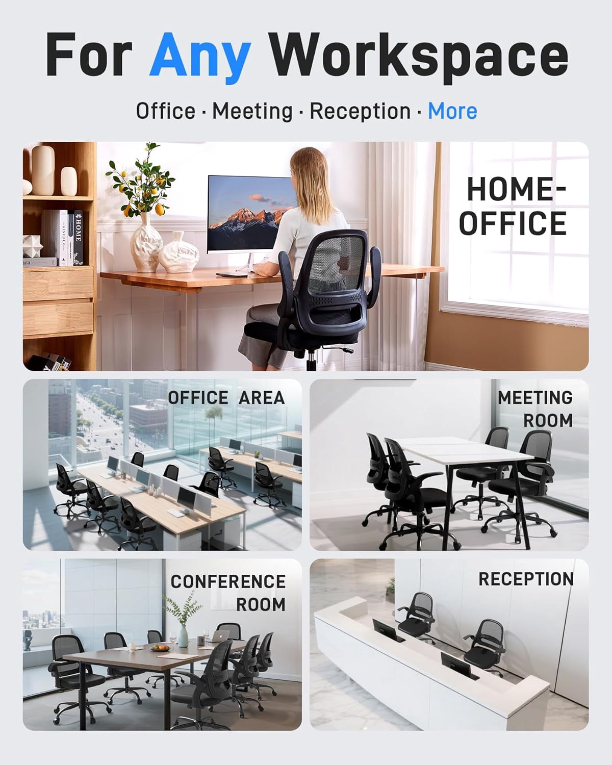 Ergonomic Mesh Office Chair for Home Office, Flip-Up Arms, Breathable Mesh Back & Thick Seat Cushion, Swivel Rolling Computer Desk Chair，Supports 300 lbs