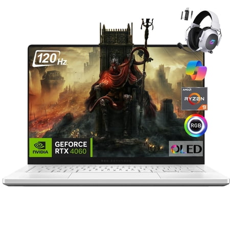 ASUS ROG Zephyrus G14 4060 Gaming Laptop, 14" OLED 3K 120Hz Display, AMD 8-Core Ryzen 9 8945HS AI Processor, NVIDIA RTX 4060, 16GB DDR5 RAM, 1TB SSD, RGB Backlit, Gaming Headset, Win 11