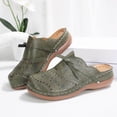thumbnail image 4 of Mules for Women Thick Sole Orthopedic Sandals Splice Leather Closed Round Toe Hollow out Slip on Slides Walking Shoes Green Size 9.5, 4 of 6